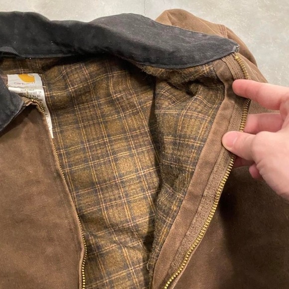 Vintage y2k 90s mocha brown blanket lined collared carhartt Detroit jacket - Picture 3 of 4